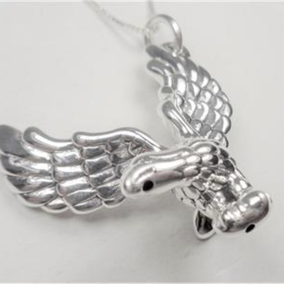 STERLING SILVER LARGE FLYING EAGLE BIRD NECKALCE